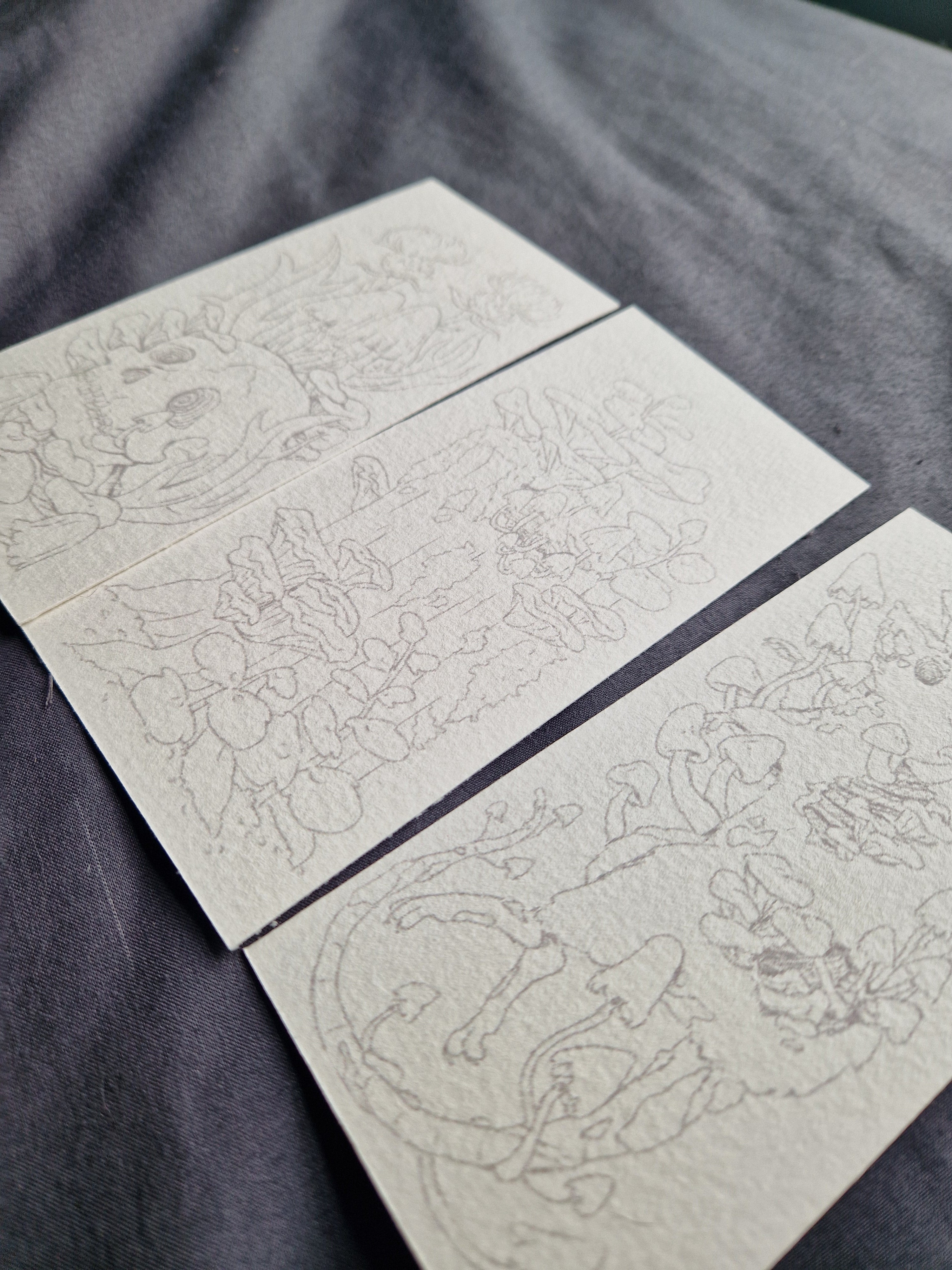 Triptych of Decay - colouring bookmarks