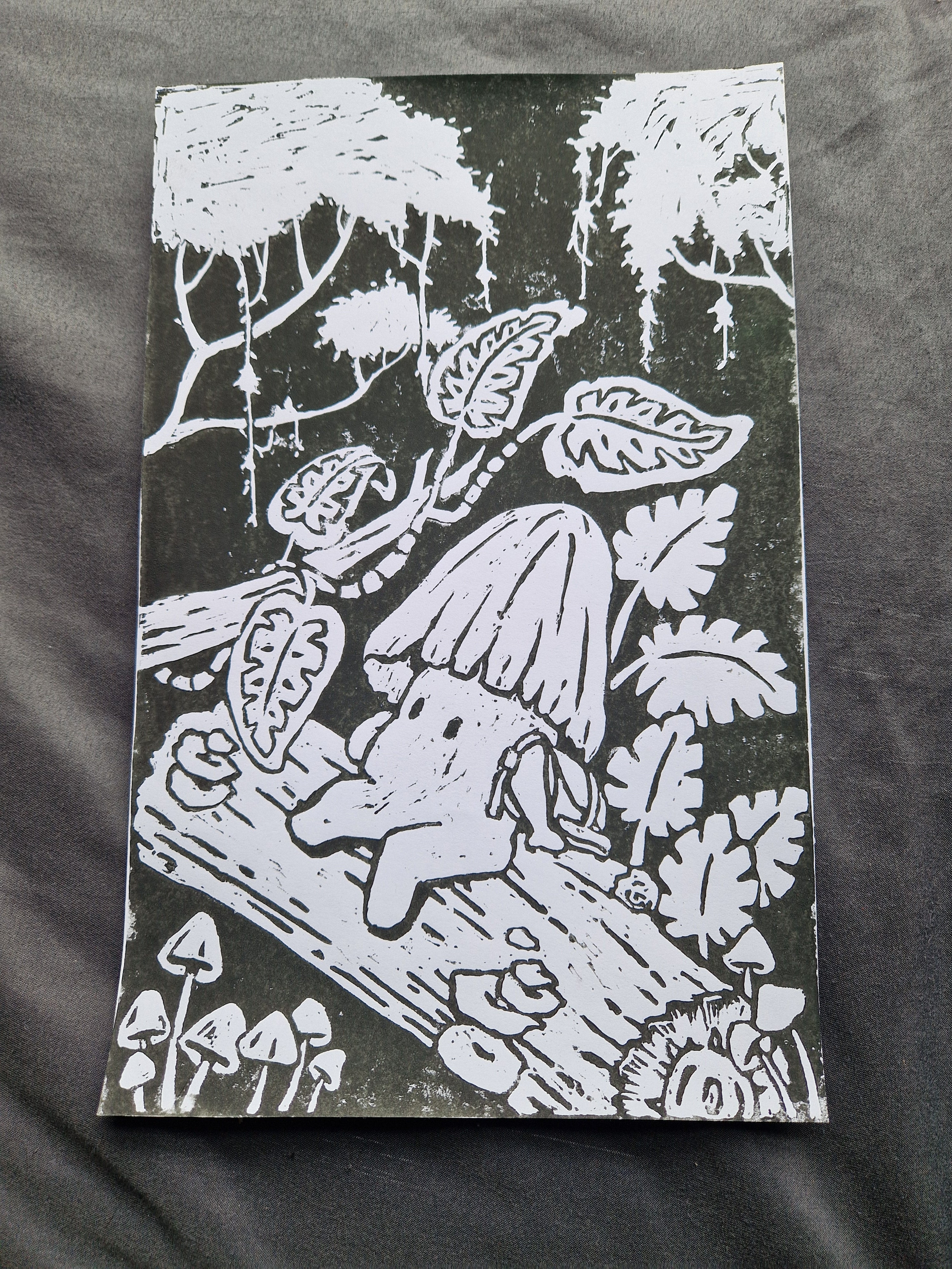 Mushy Traveller - lino print