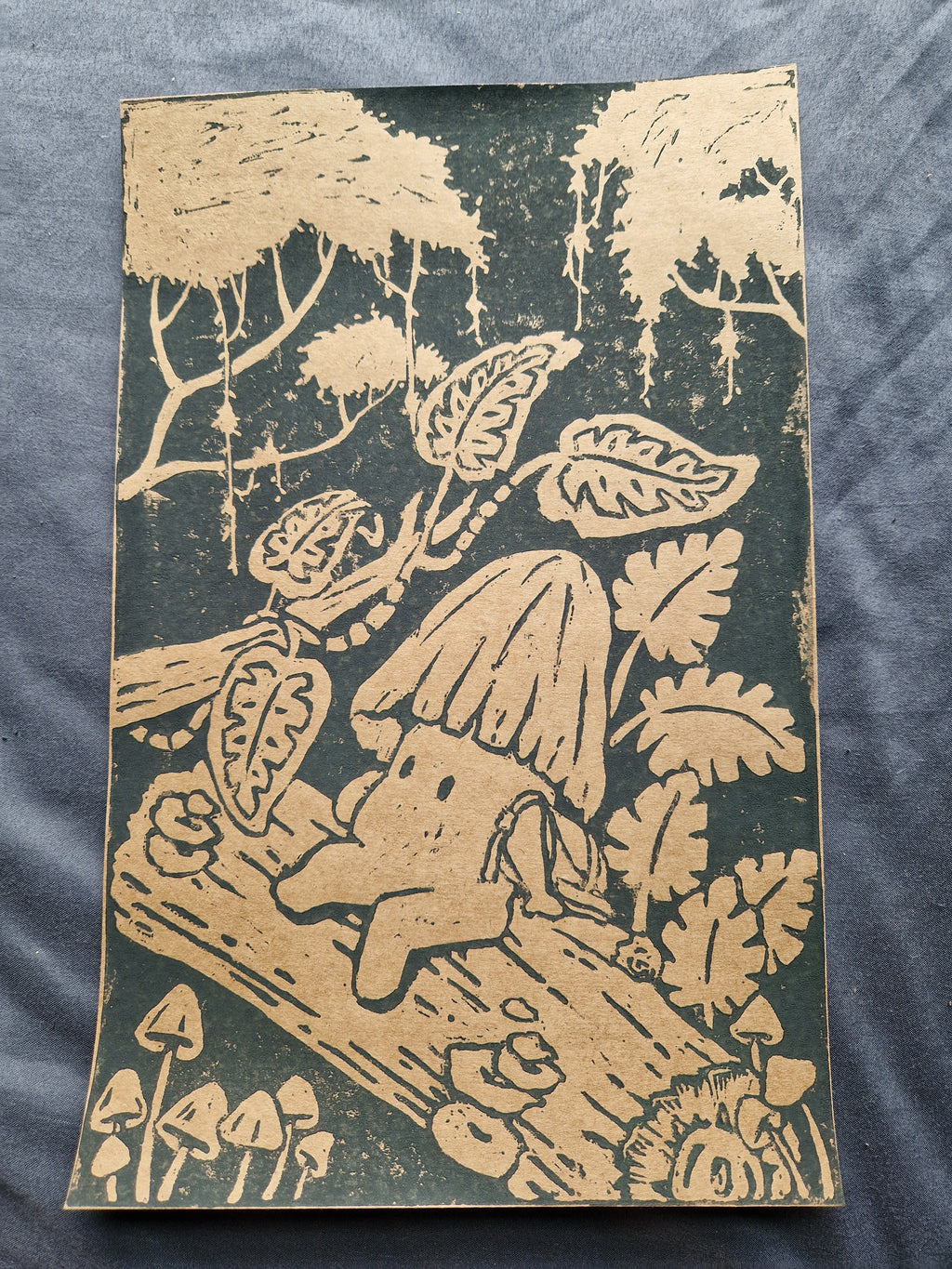 Mushy Traveller - lino print