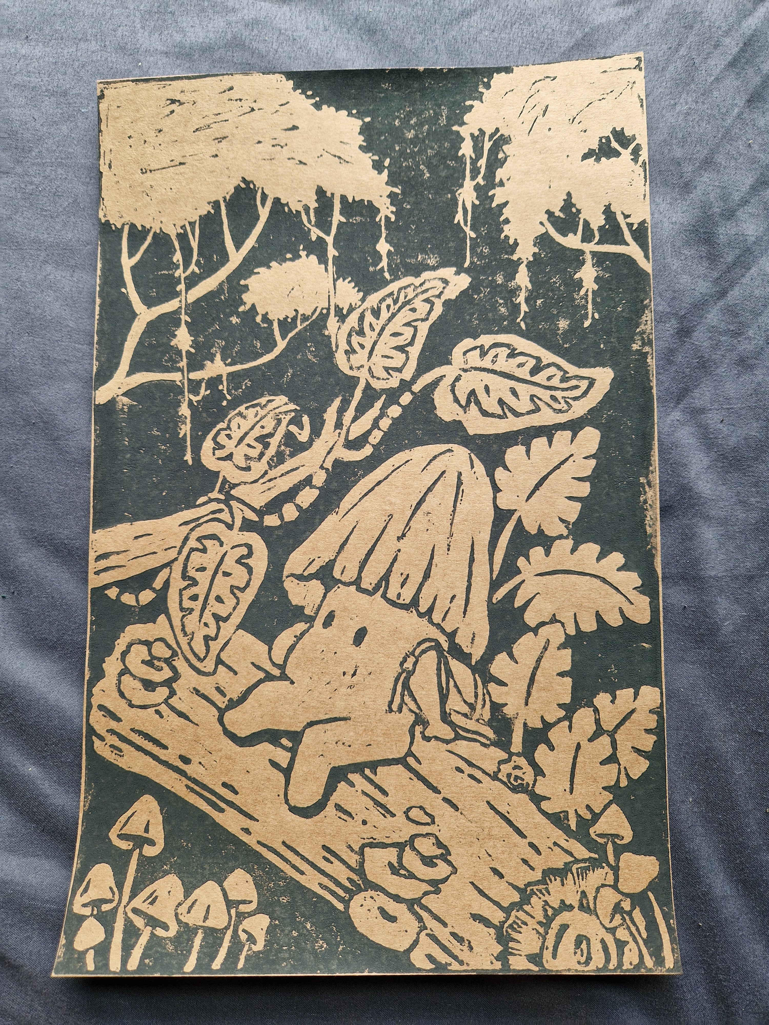 Mushy Traveller - lino print