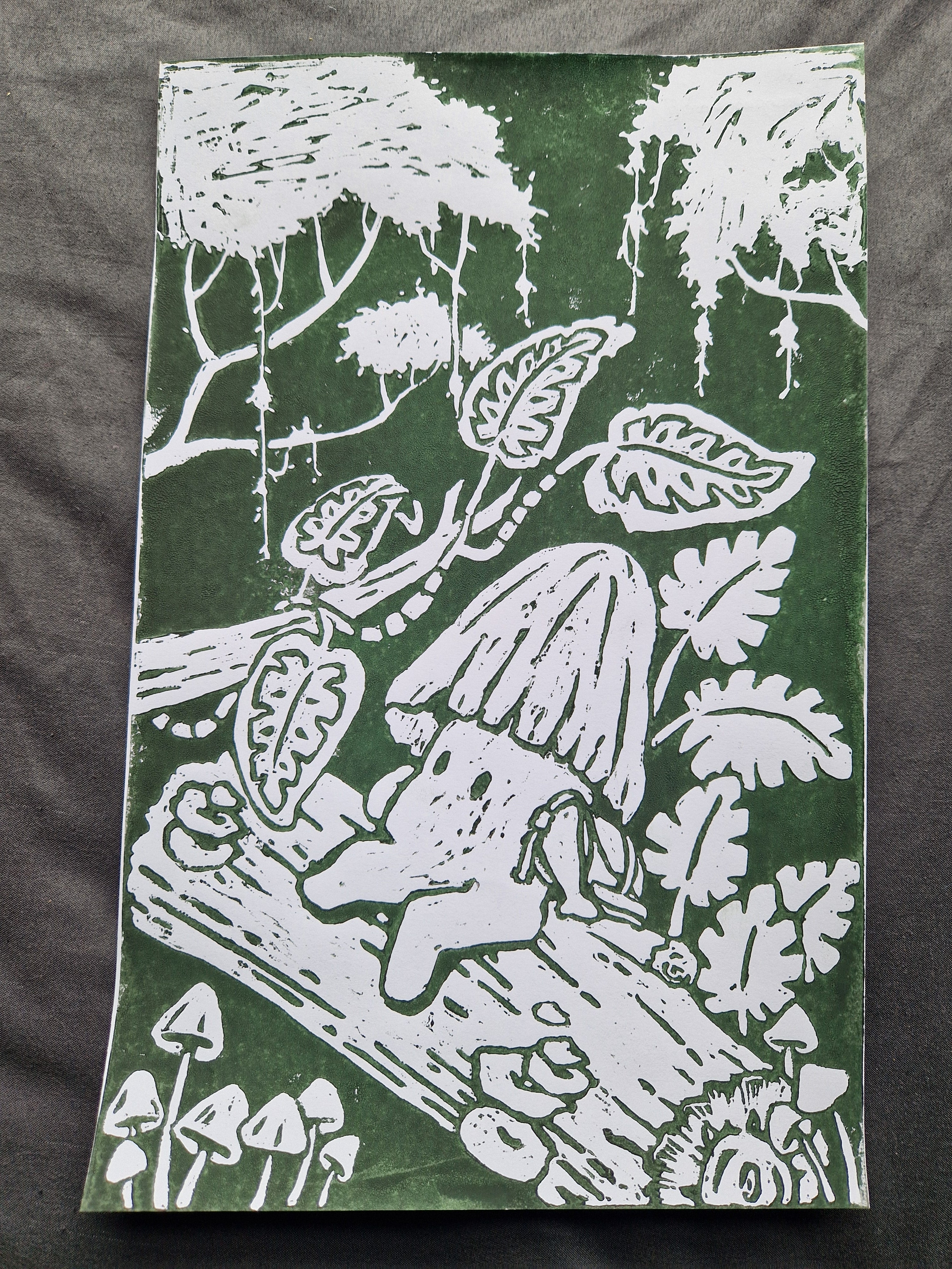 Mushy Traveller - lino print