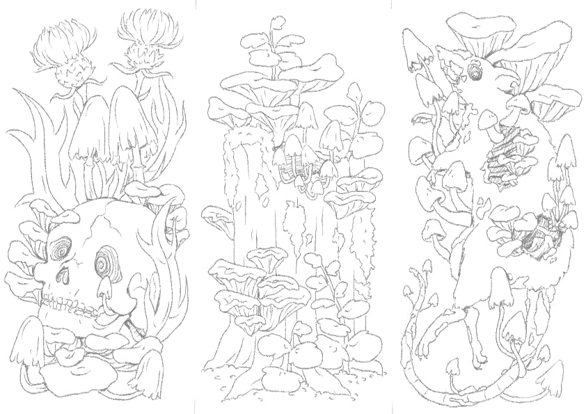 Triptych of Decay - colouring bookmarks